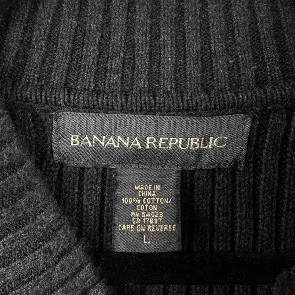 Banana‎ Republic Sweater Mens Large Gray Ribbed Cotton V-Neck Pullover Classic